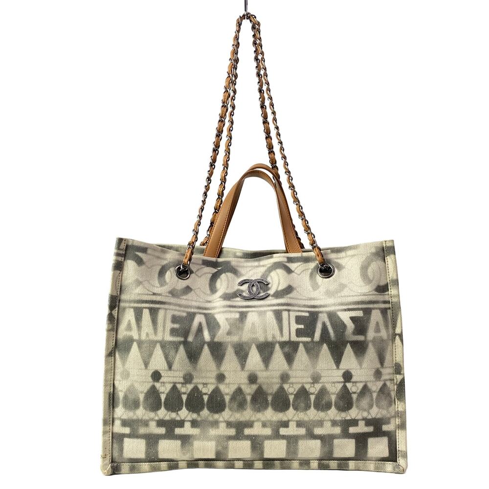 Chanel Coco Perfume Print Chain Tote / Small Shopping Bag Tote Bag A91745 Cream